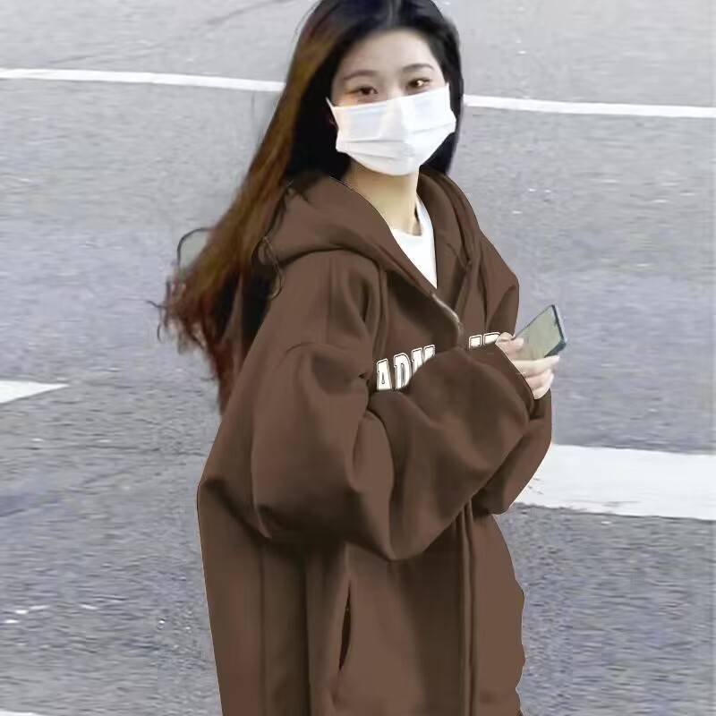 Áo Khoác cardigan Có Nón Bằng Vải Nhung Cáo Dày Dặn Màu Bạc Dáng Rộng Phong Cách Hàn Quốc Thời Trang Xuân Thu