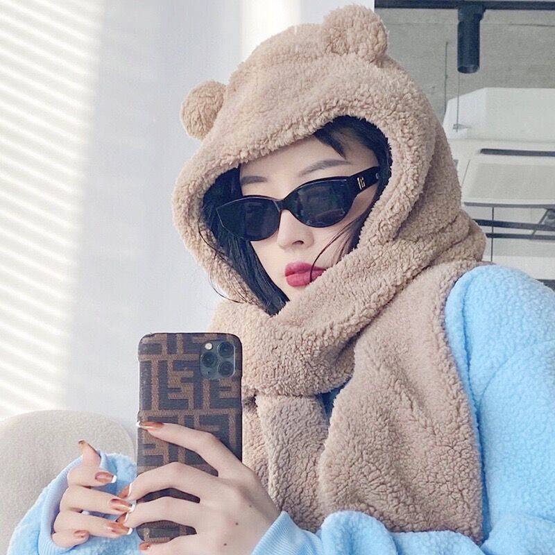 Mũ Trùm Đầu Kèm Khăn Choàng Cổ Và Găng Tay Lông Xù Giữ Ấm Mùa Thu Đông Phong Cách Hàn Quốc Dễ Thương Dành Cho