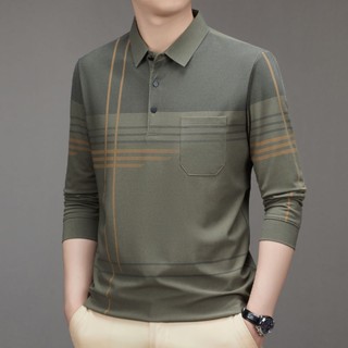 Áo Thun polo cotton Tay Dài Cổ Điển Có Túi Dáng Rộng Dành Cho Nam Trung Niên Và Người Lớn Tuổi