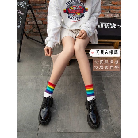 Miss li Quần Tất Legging Hai Lớp Bằng Vải Lông Cừu Dày Màu nude Thời Trang Thu Đông Dành Cho Bạn Nữ