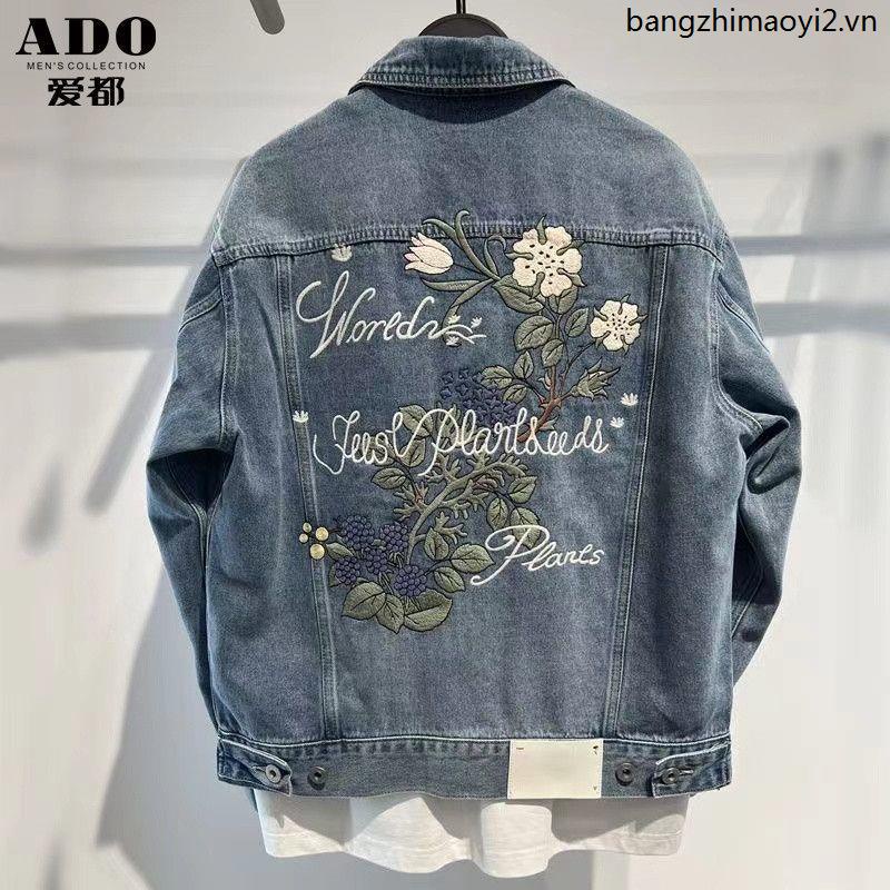 Ado Áo Khoác denim Thêu Hoa Phong Cách bai jingting Phong Cách Thu Đông Mới Cho Nam