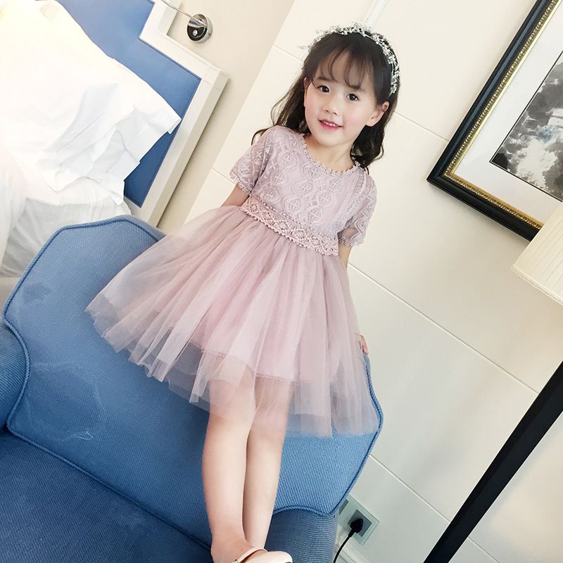 Đầm Công Chúa Tay Dài Phối Ren Lưới Thời Trang Mùa Hè 2023 Cho Bé Gái