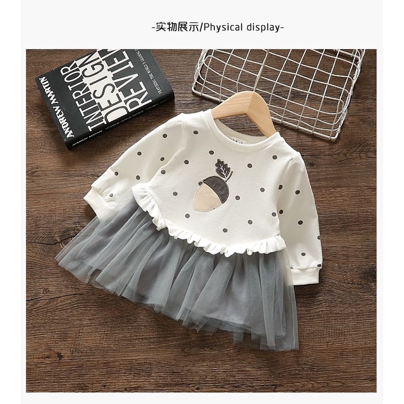 Đầm Công Chúa Tay Dài Phối Lưới Phong Cách Hàn Quốc Mới Cho Bé Gái Sơ Sinh