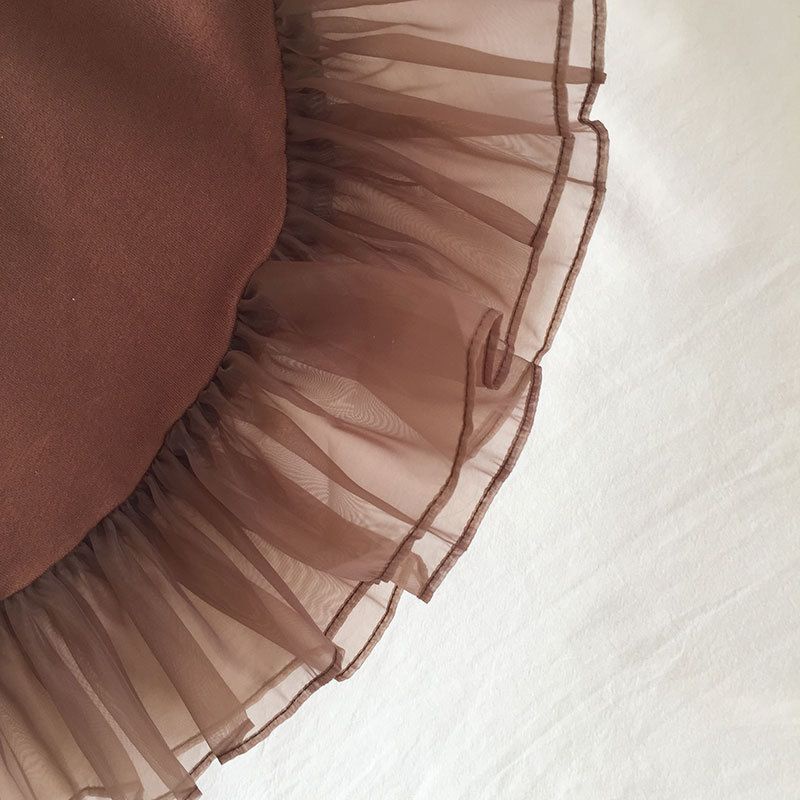 Đầm Công Chúa Tay Dài Phối Lưới Màu Trơn Phong Cách Hàn Quốc Thời Trang Xuân Thu Cho Bé Gái