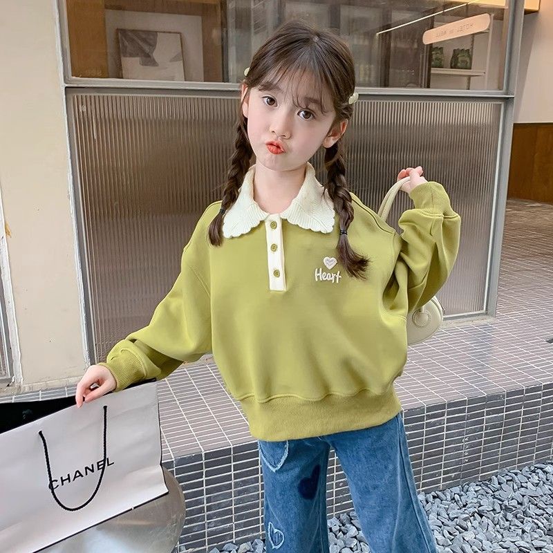 Áo Thun Dài Tay Có Cổ Thời Trang Xuân Thu 2023 Phong Cách Mới Cho Bé Gái