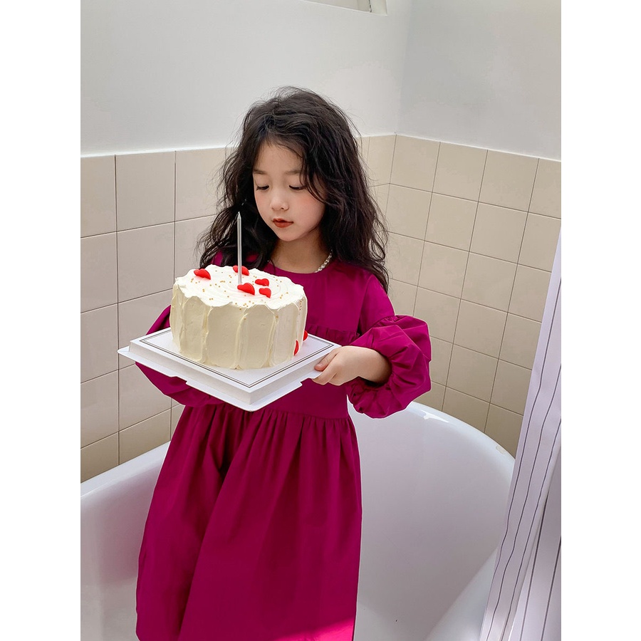 Đầm Công Chúa Tay Dài Phồng Phong Cách Hàn Quốc Đơn Giản Ngọt Ngào Thời Trang Xuân Thu Mới Dành Cho Bé Gái