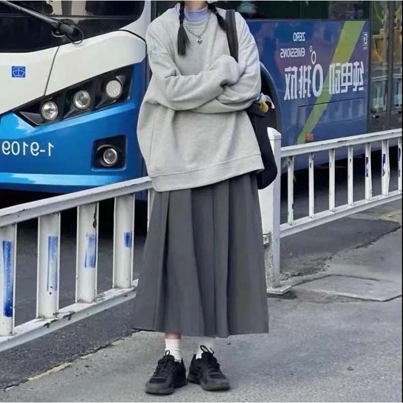 Chân Váy Xếp Ly Dáng Chữ a Lưng Cao Vừa Vặn Màu Xám Phong Cách Nhật Bản Thời Trang Mùa Thu Dành Cho Bạn Nữ