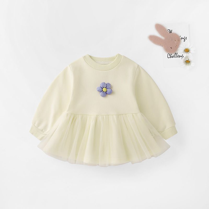 Đầm Bé Gái Tay Dài Phối Lưới Màu Tím Thời Trang Xuân Thu 2023 Mới