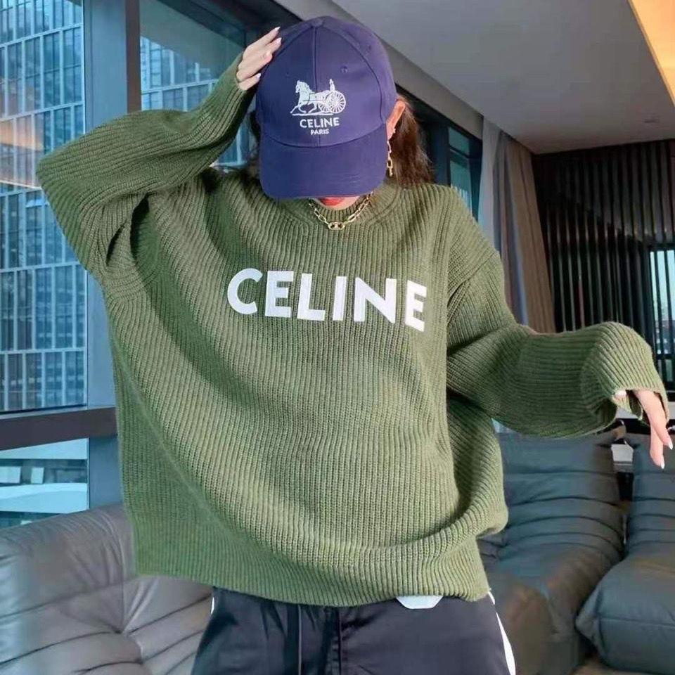 Celine Áo Thun Cổ Tròn In logo Trạm Châu Âu Thời Trang Thu Đông 2021
