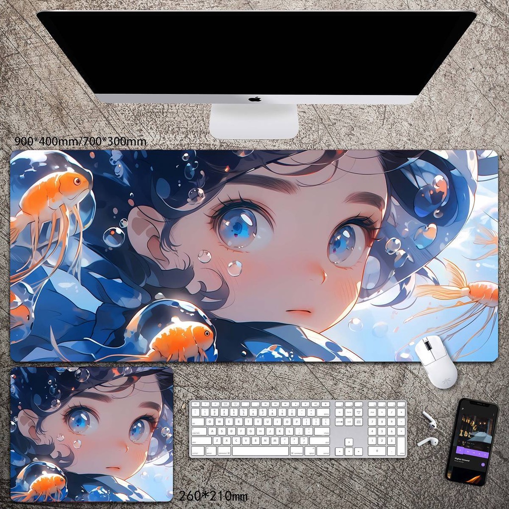 Tấm Lót Chuột Và Bàn Phím Cỡ Lớn In Hình Cá Dễ Thương