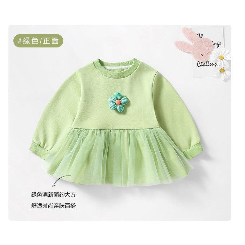 Đầm Bé Gái Tay Dài Phối Lưới Màu Tím Thời Trang Xuân Thu 2023 Mới