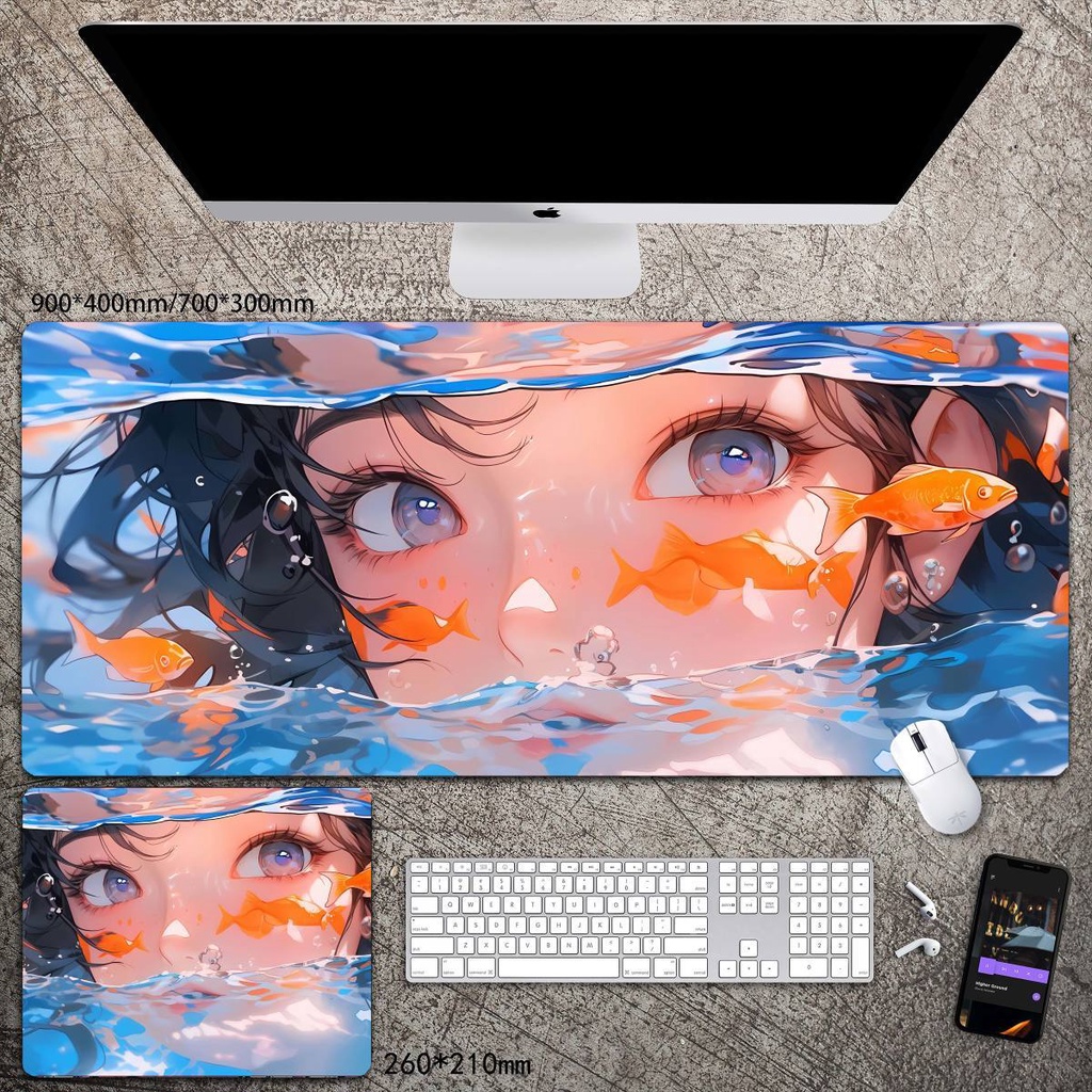 Tấm Lót Chuột Và Bàn Phím Cỡ Lớn In Hình Cá Dễ Thương