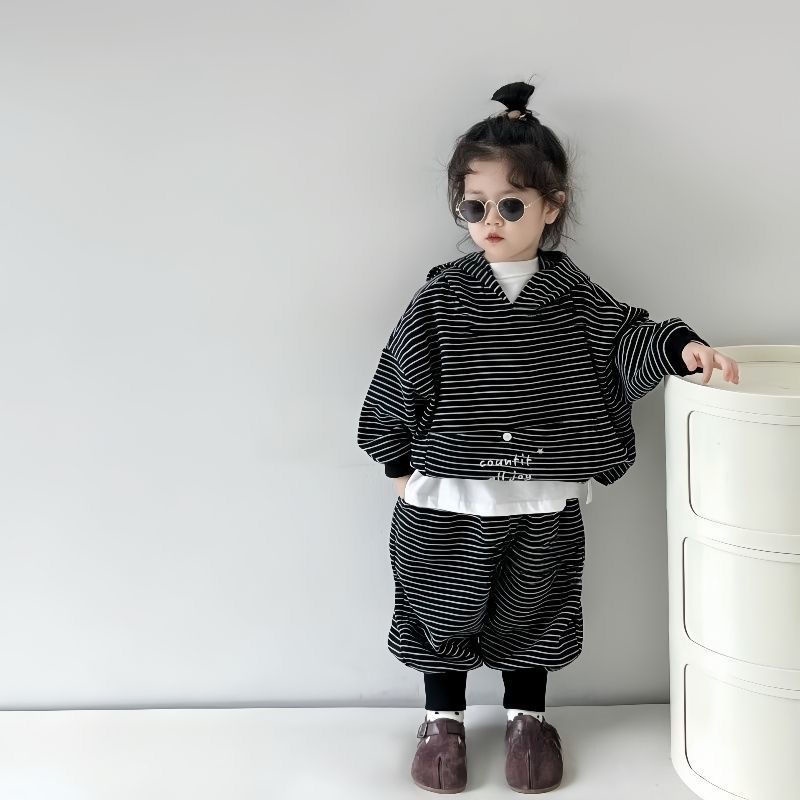 Bộ Đồ Thể Thao Áo Hoodie Kẻ Sọc Thời Trang Mùa Thu Cho Bé