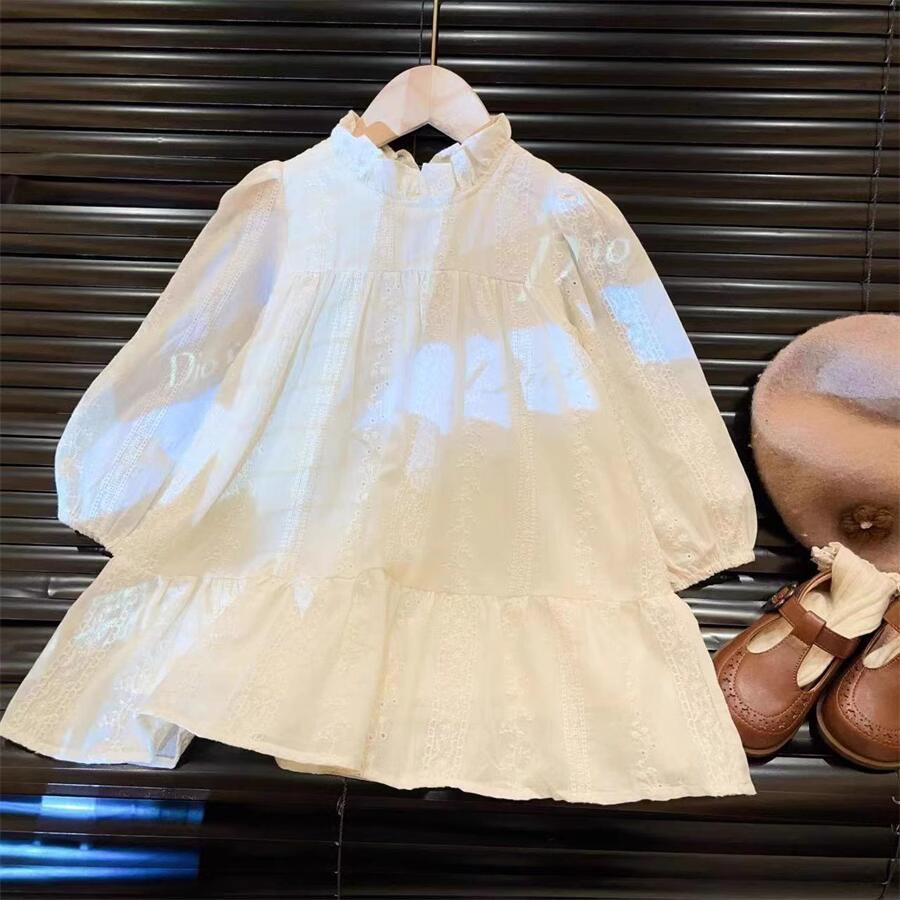 Đầm Công Chúa Tay Dài Phối Ren Dáng Rộng Phong Cách Hàn Quốc Thời Trang Xuân Thu Mới Cho Bé Gái