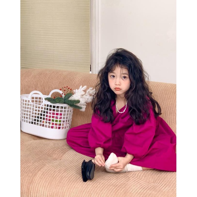 Đầm Công Chúa Tay Dài Phồng Phong Cách Hàn Quốc Đơn Giản Ngọt Ngào Thời Trang Xuân Thu Mới Dành Cho Bé Gái