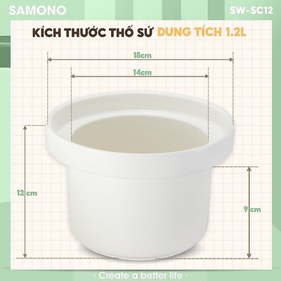 Thố Sứ Lẻ Thay Thế 1L2 Dùng Cho Nồi Nấu Chậm Samono SW-SC12 - chat để được tư vấn