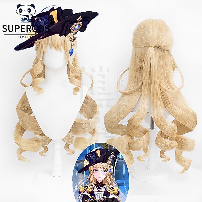 Genshin Impact Fontaine Navia Cosplay Tóc Giả 100cm Nâu Xoăn Tóc Tổng Hợp
