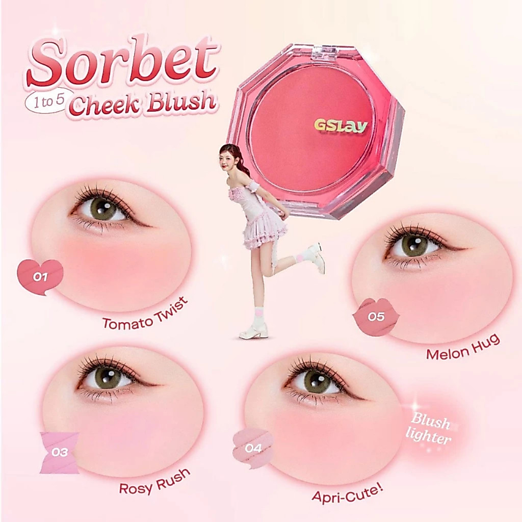 Má Hồng Kem Hoá Phấn GSLAY Sorbet Cheek Blush thuần chay mịn lì và nhũ dễ tán bền màu 5g