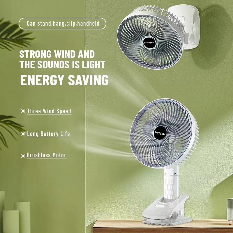UKV Quạt Kẹp Bàn Tích Điện SUPER Tiện Dụng 3 Cấp Độ Gió Quạt Tích Điện Để Bàn Siêu Mát Có Giá Đỡ Điện Thoại