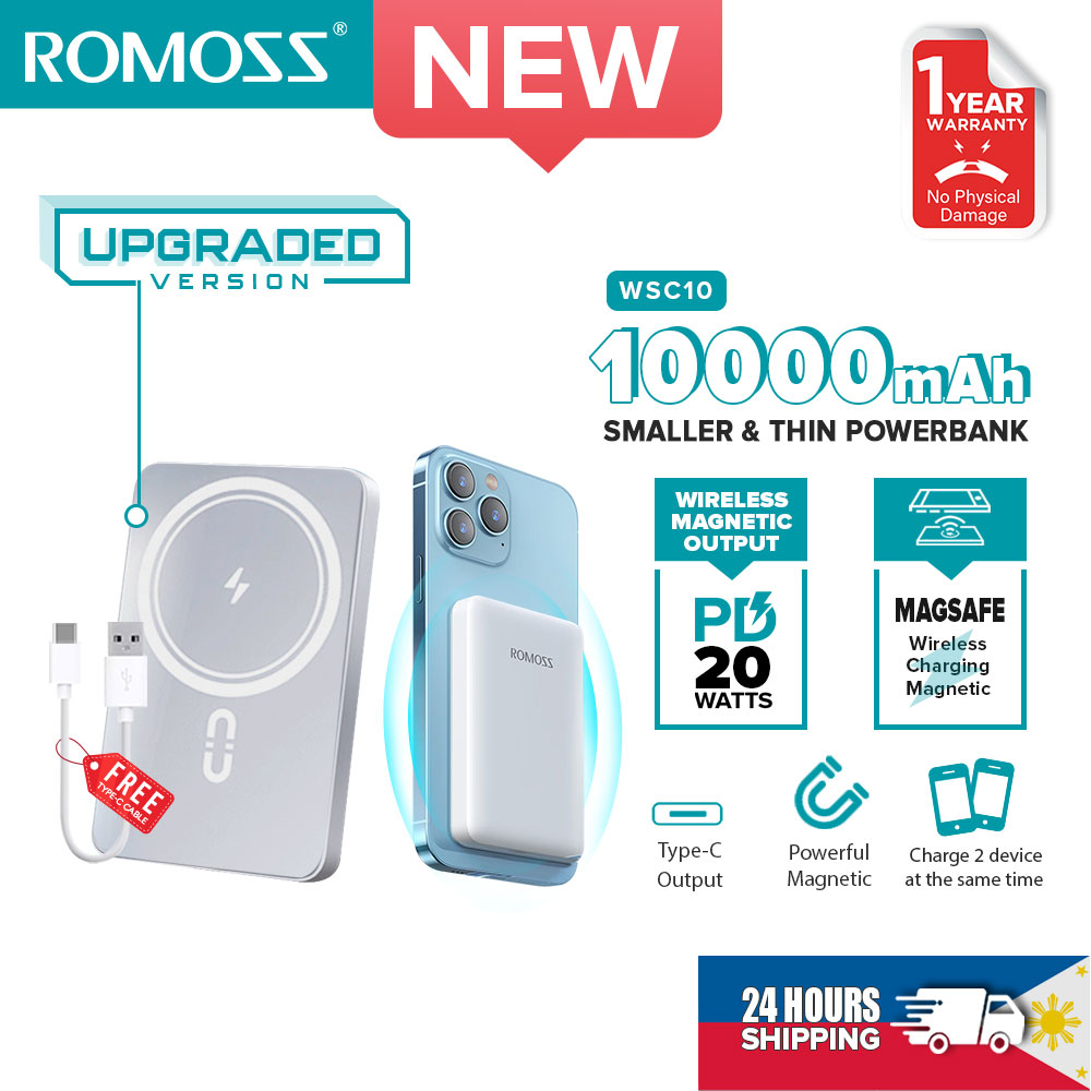 Sạc dự phòng ROMOSS WSC10 10000mAh không dầy từ tính 15W sạc nhanh có dây PD20W