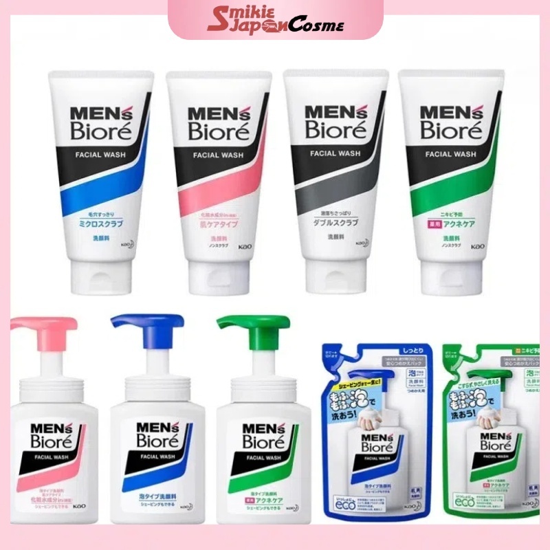 Bioré Sữa rửa mặt dạng kem và bọt dành cho nam 5 loại khác nhau, kèm lõi bọt thay thế