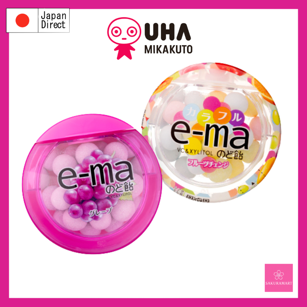 UHA e-ma Throat Candy 33g – Grape / Colorful Fruit Change – Japan Soft Candy Drops