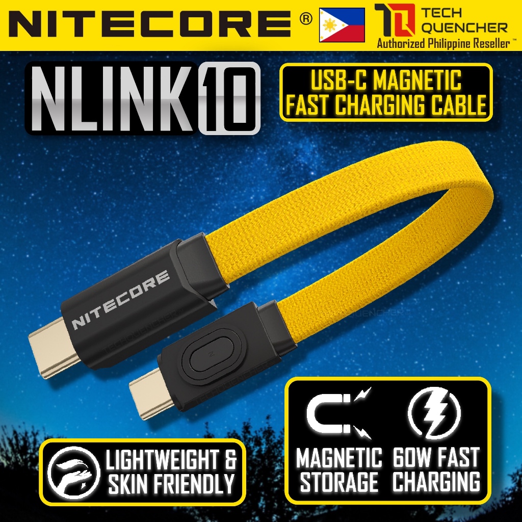 Cáp sạc từ tính Nitecore NLink10 - USB-C - 60W PD + QC Sạc nhanh - Bện - Mạ vàng