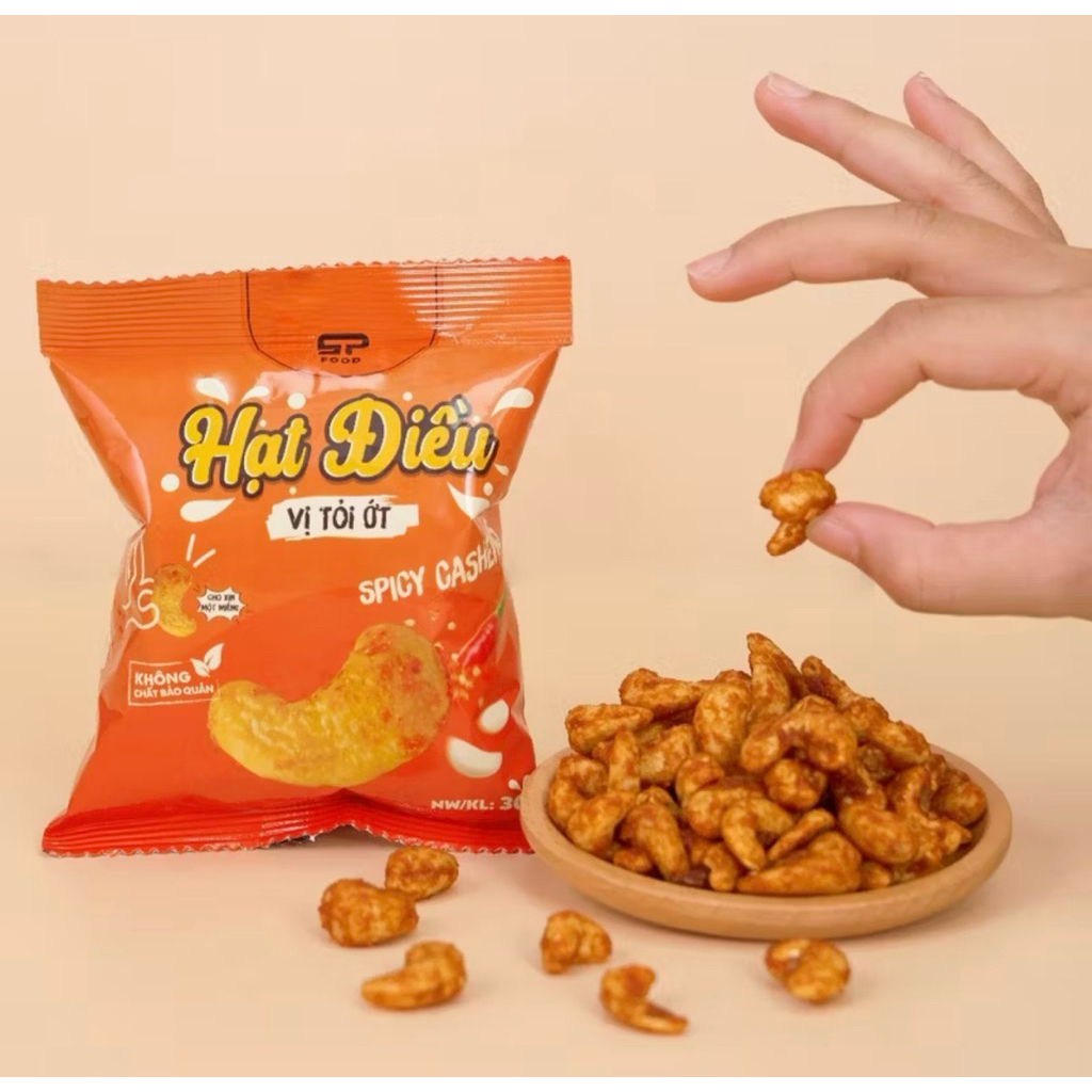 hạt điều cay VỊ TỎI ỚT/ Spicy cashew nuts with garlic and chili flavor