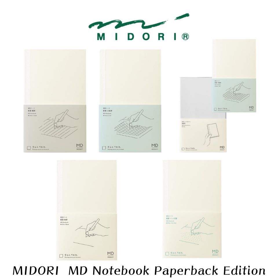 MIDORI MD Notebook Shinsho Size Dot Grid, Grid, Lined, Blank & Notebook Cover DESIGNPHIL Premium Set
