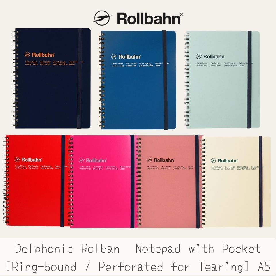 DELFONICS Rollbahn A5 Ring Notebook with Perforated Pages Pocket Memo Japanese Grid Stationery Noteb