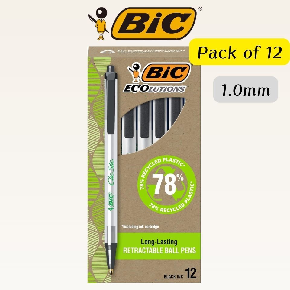 BIC ECOLUTIONS Clic Stic 1.0 Oil-Based Ballpoint Pen Black 12 Pack ECSBLK-B12