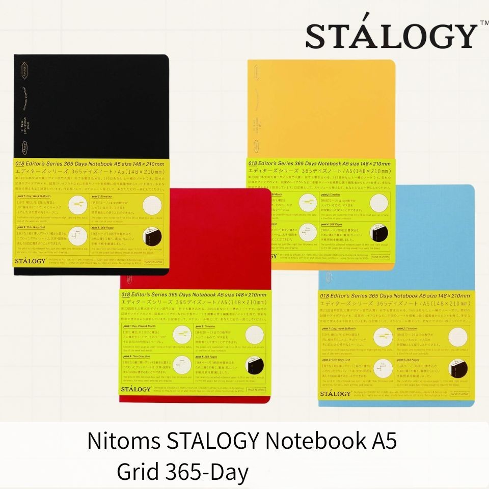 NITOMS STALOGY 365 Days Notebook A5 Grid Notebook Premium Japanese Stationery Planner Notebook