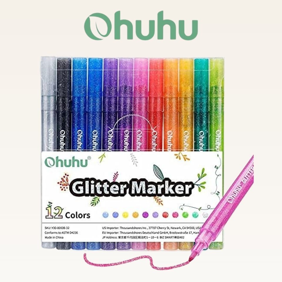 Ohuhu Glitter Metallic Marker Pens Water-Based 12 Colors 0.7-2mm Y30-80600-32-JP