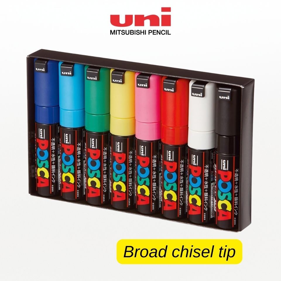 Mitsubishi Uni POSCA Water-Based Paint Marker Bold Tip PC-8K 8 Colors Square Nib PC8K8C