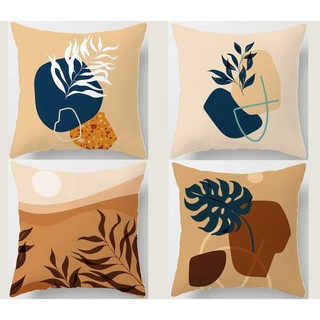 Vỏ gối vải cotton họa tiết lá trừu tượng kích thước 70x70.40x40.45x45.50x50.60x60vỏ bọc gối hình vuông màu nâu trang trí cho sofa
