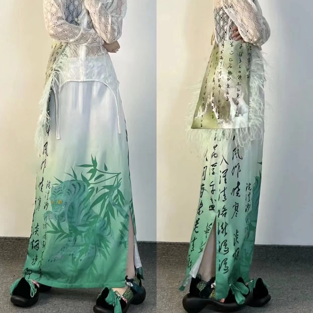 Váy Dài Xẻ Tà In Họa Tiết Cây Tre Phong Cách Trung Hoa Cổ Điển Thiết Kế Mới Mùa Hè Dành Cho Bạn Nữ