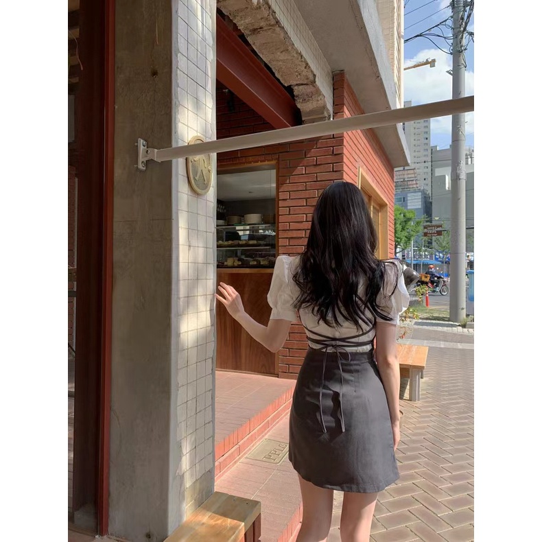 ZHELIHANGFEI Set Áo POLO Tay Phồng + Chân Váy Ngắn Xinh Xắn Thời Trang Dành Cho Nữ