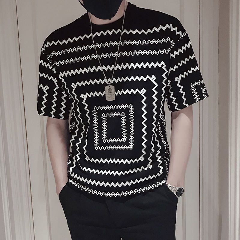 Áo Thun Tay Ngắn Cổ Tròn Họa Tiết Kẻ Sọc Thời Trang Mùa Hè Cho Nam