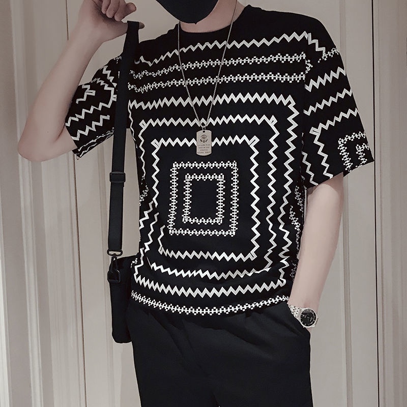 Áo Thun Tay Ngắn Cổ Tròn Họa Tiết Kẻ Sọc Thời Trang Mùa Hè Cho Nam