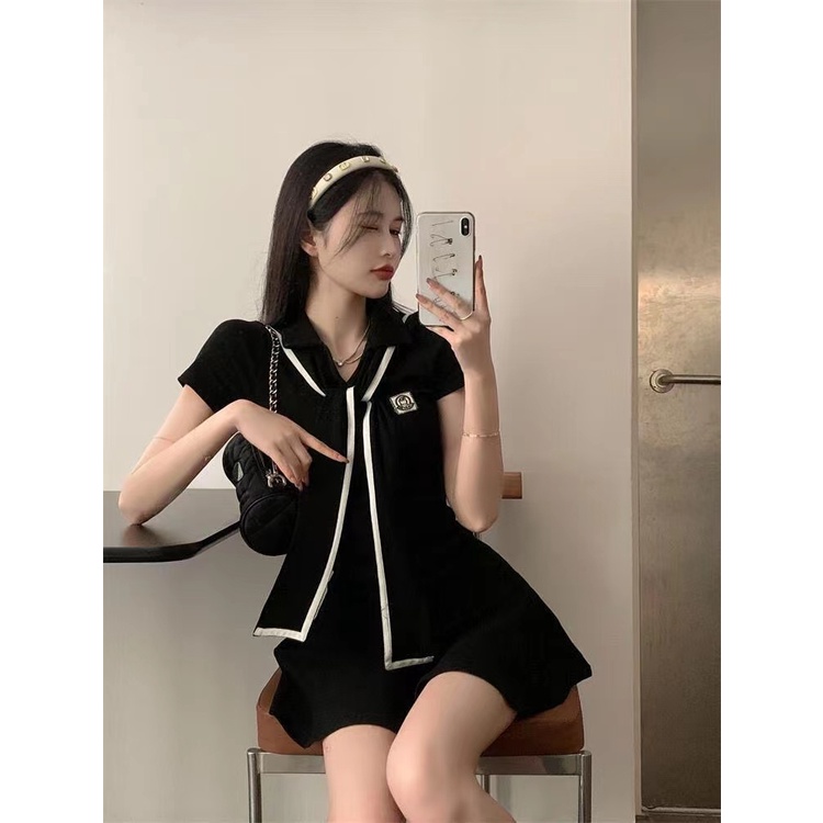 ZHELIHANGFEI Đầm Thủy Thủ Dáng Ôm Thắt Eo Hẹp Màu Xanh Dương Phong Cách Preppy Ngọt Ngào