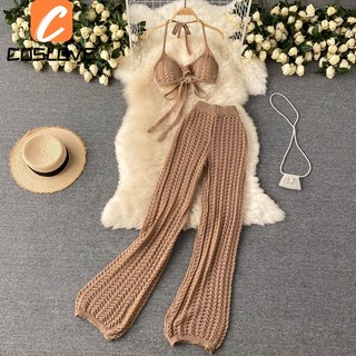 Đầm Dệt Kim Ống Rộng Cổ Buộc Dây Thiết Kế Khoét Rỗng Thời Trang Mùa Hè Quyến Rũ Cho Nữ
