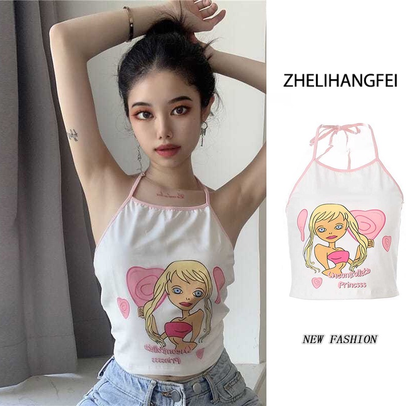 ZHELIHANGFEI Áo Dệt Kim Hai Dây Hở Lưng Dáng Ôm Gợi Cảm Cho Nữ