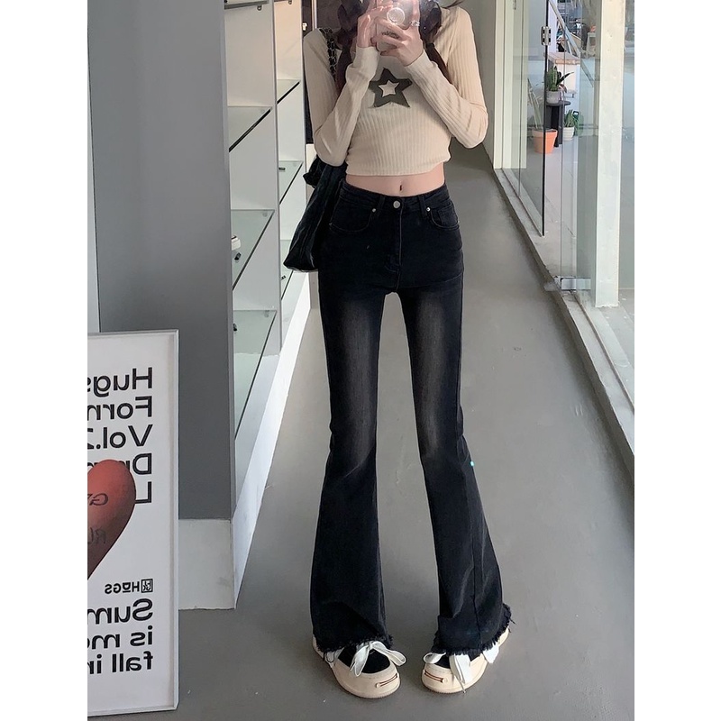 ZHELIHANGFEI Quần Jean Lưng Cao Ống Rộng Phong Cách Retro