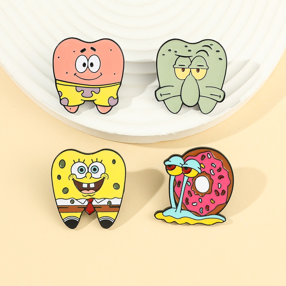 Huy Hiệu Cài Áo Bằng Kim Loại Hình SpongeBob SquarePants Pie Big Star Snail Hoạt Hình Phong Cách Âu Mỹ