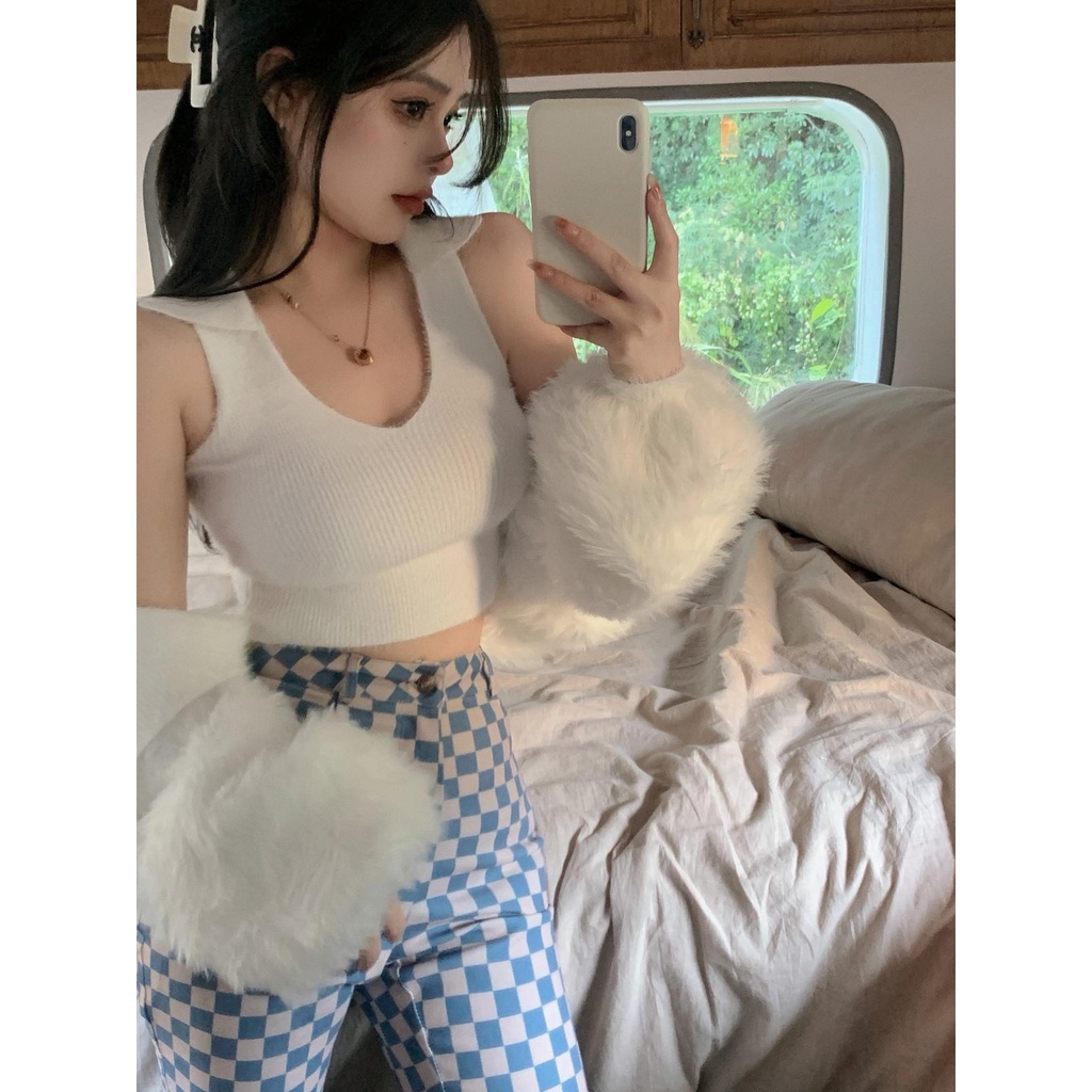 ZHELIHANGFEI Áo Dệt Kim Không Tay Lưng Cao Thời Trang Cho Nữ