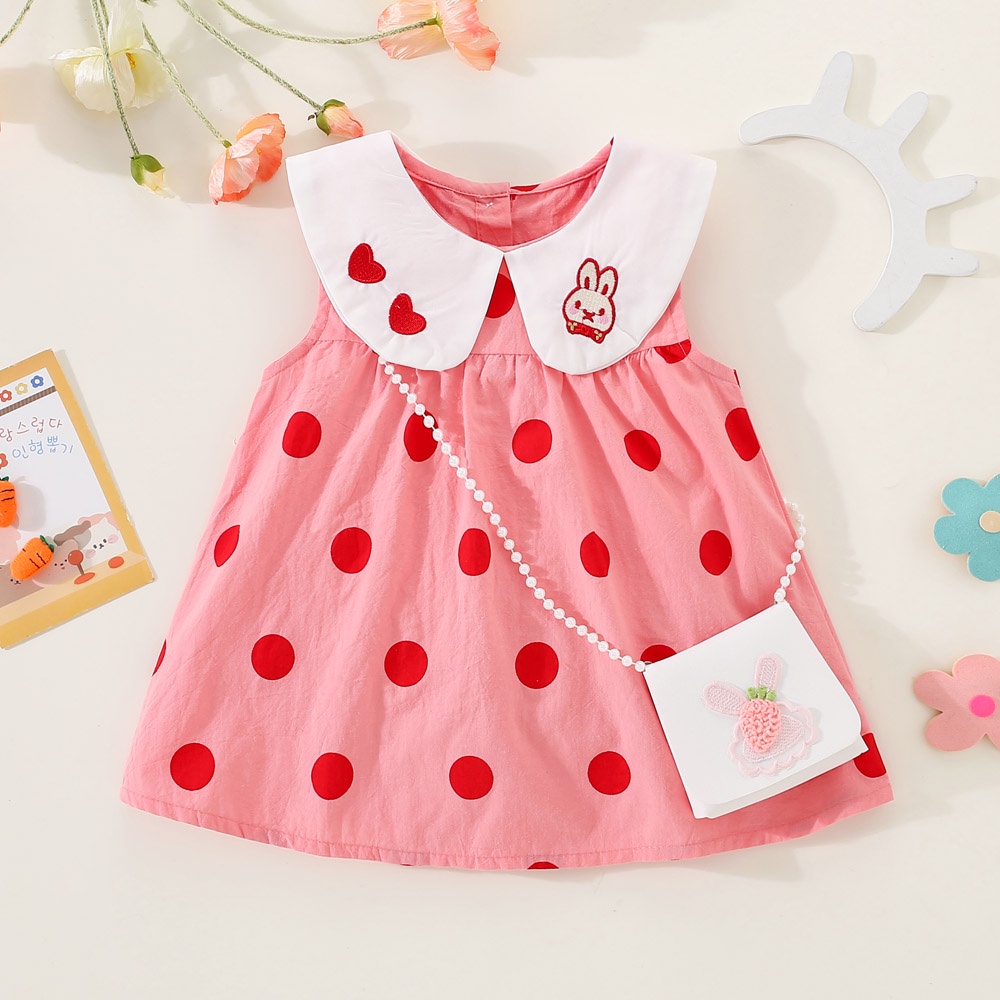 Đầm Cotton Không Tay Cổ Búp Bê Thêu Họa Tiết Chấm Bi Thời Trang Mùa Hè Mới 2023 Cho Bé Gái 0-3 Tuổi