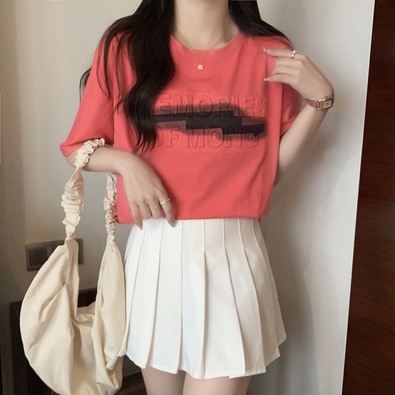 ZHELIHANGFEI Áo Thun Tay Ngắn Dáng Rộng Hoạ Tiết Chữ In