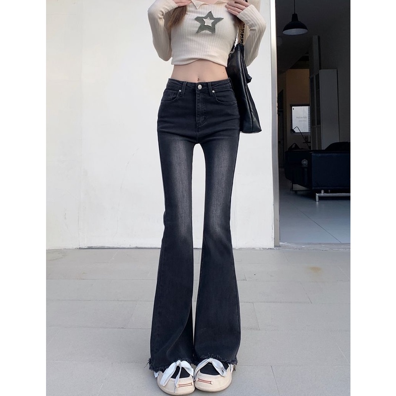 ZHELIHANGFEI Quần Jean Lưng Cao Ống Rộng Phong Cách Retro