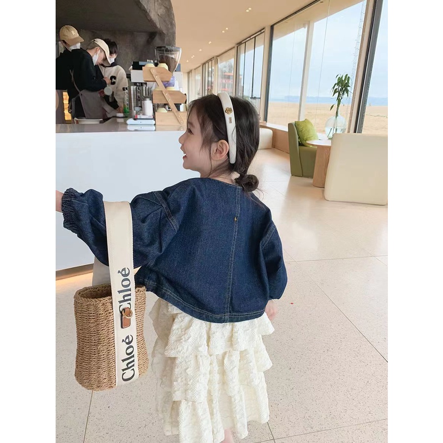 Bộ Áo Khoác Denim + Đầm Hai Dây Thời Trang Mùa Xuân 2023 Mới Cho Bé Gái