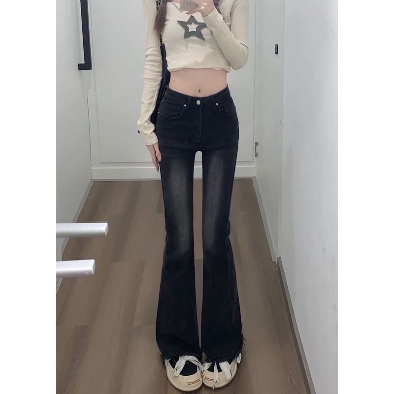 ZHELIHANGFEI Quần Jean Lưng Cao Ống Rộng Phong Cách Retro